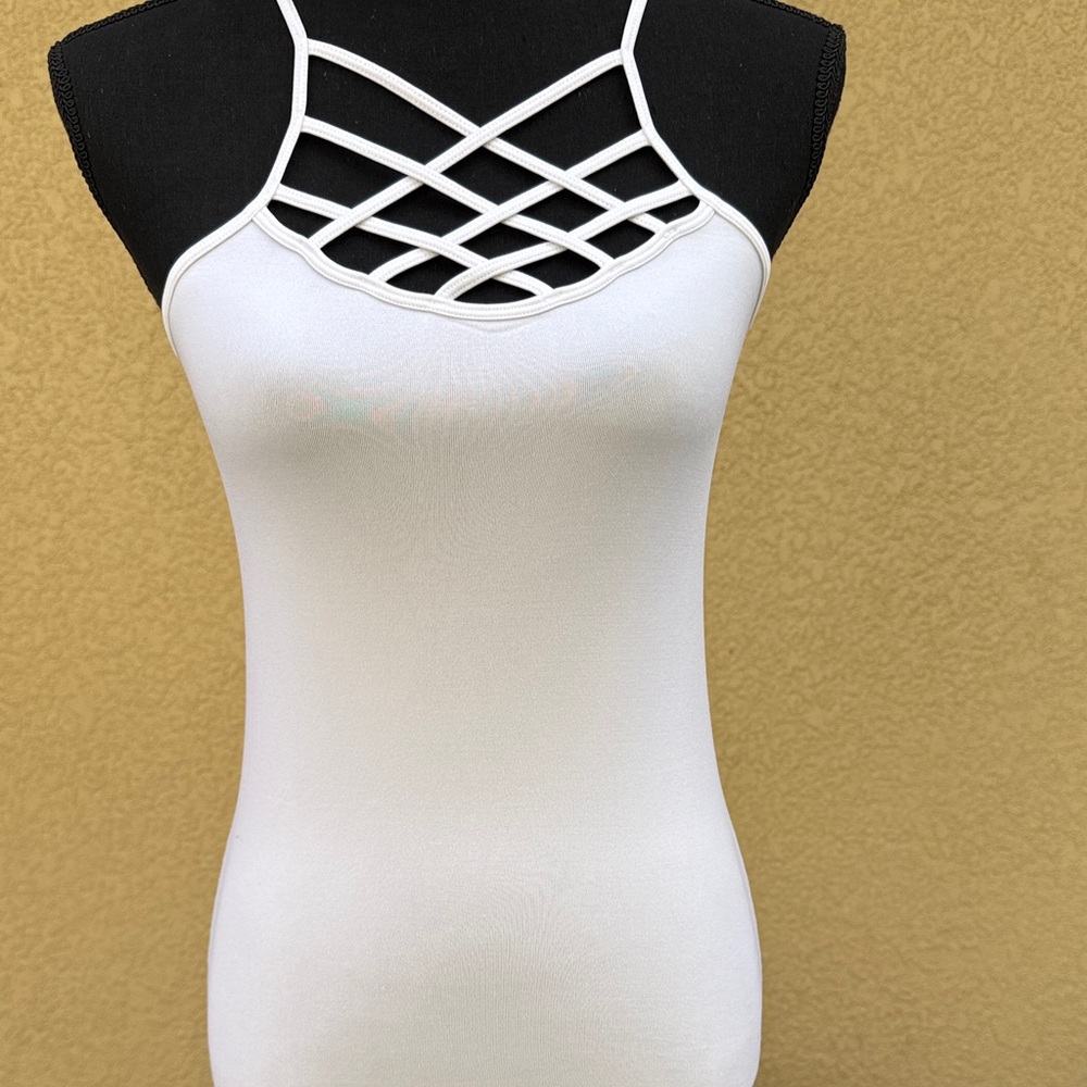 Yahada White Lattice Strap Tank Top